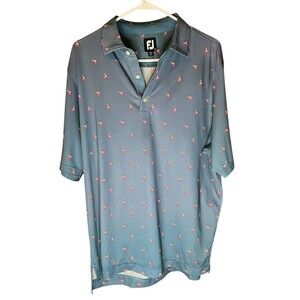 FootJoy Polo Shirt Mens Size L Blue Golf Pink Lemonade Cocktail All Over Print